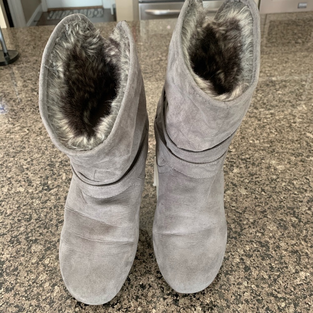 Size 8.5 Report fur lined gray booties.  Like new